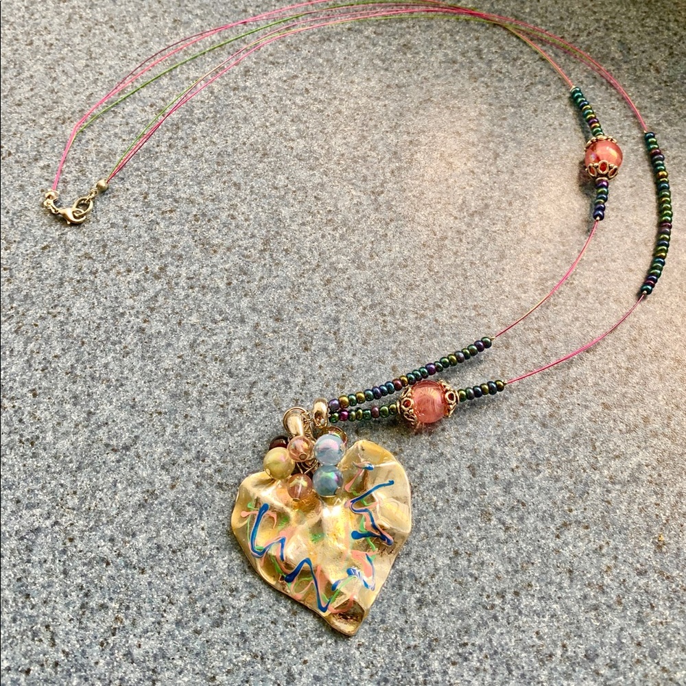Gorgeous Hammered Heart Necklace w/Beads to adorn.